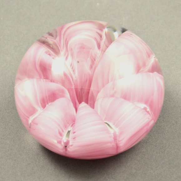 Joe St. Clair Art Glass Crimped Pink & White Small Paperweight - Picture 2 of 5